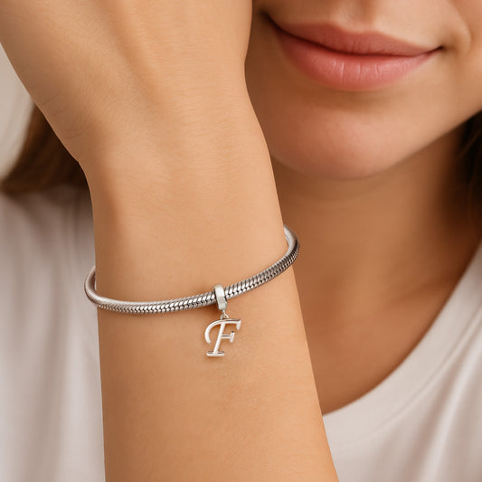 Gnoce "Forever Young" Letter F 925 Sterling Silver Dangling Charm Great for Bracelet, Choker, Necklace_3