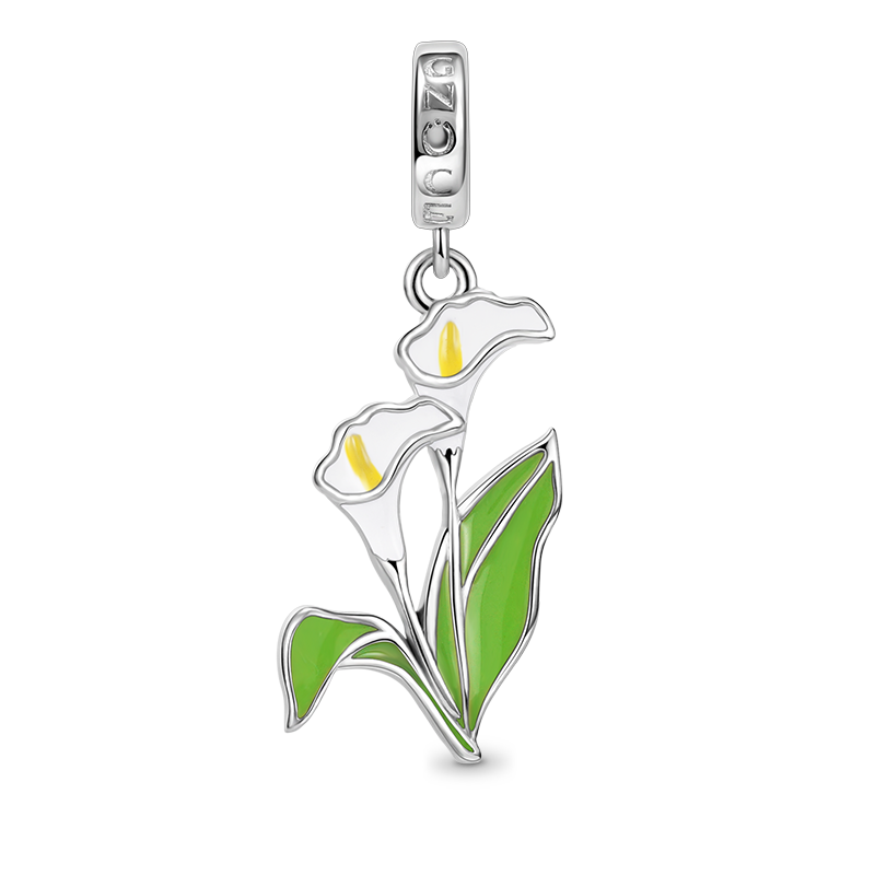 Calla Lily Flower Pendant Dangle Charm 925 Sterling Silver with Multicolor Enamel_1