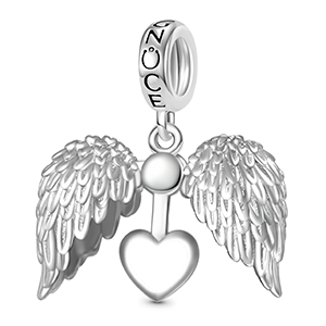 Gnoce Angel Wings Heart Engravable Charm Platinum-plated Silver Blend