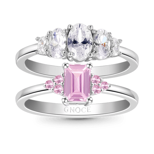 Gnoce Double Pink Rectangle Cut Stackable Ring Set_1