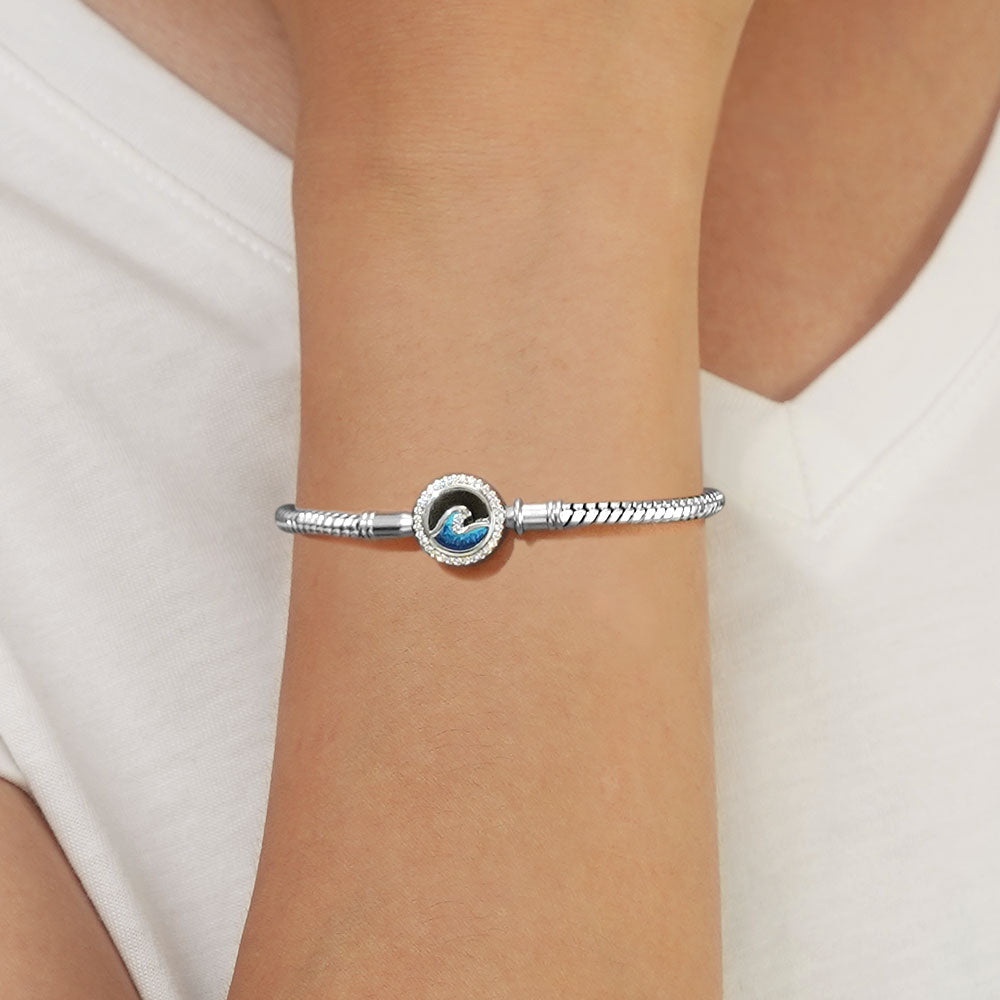 Gnoce Blue Ocean Waves Engravable Snake Chain Bracelet_5