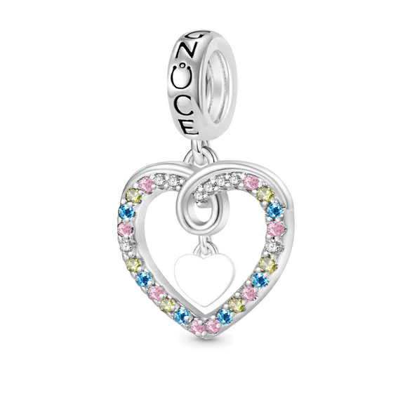 Gnoce Colorful Heart Engravable Charm Platinum-plated Silver Blend