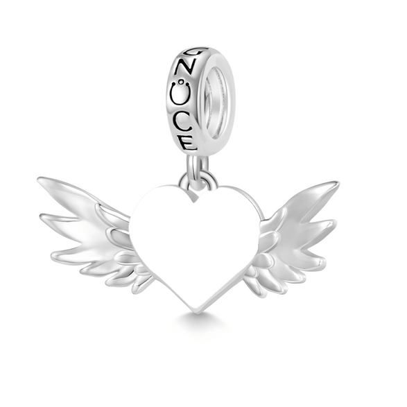 Gnoce Engravable Love Wings Charm Platinum-plated Silver Blend