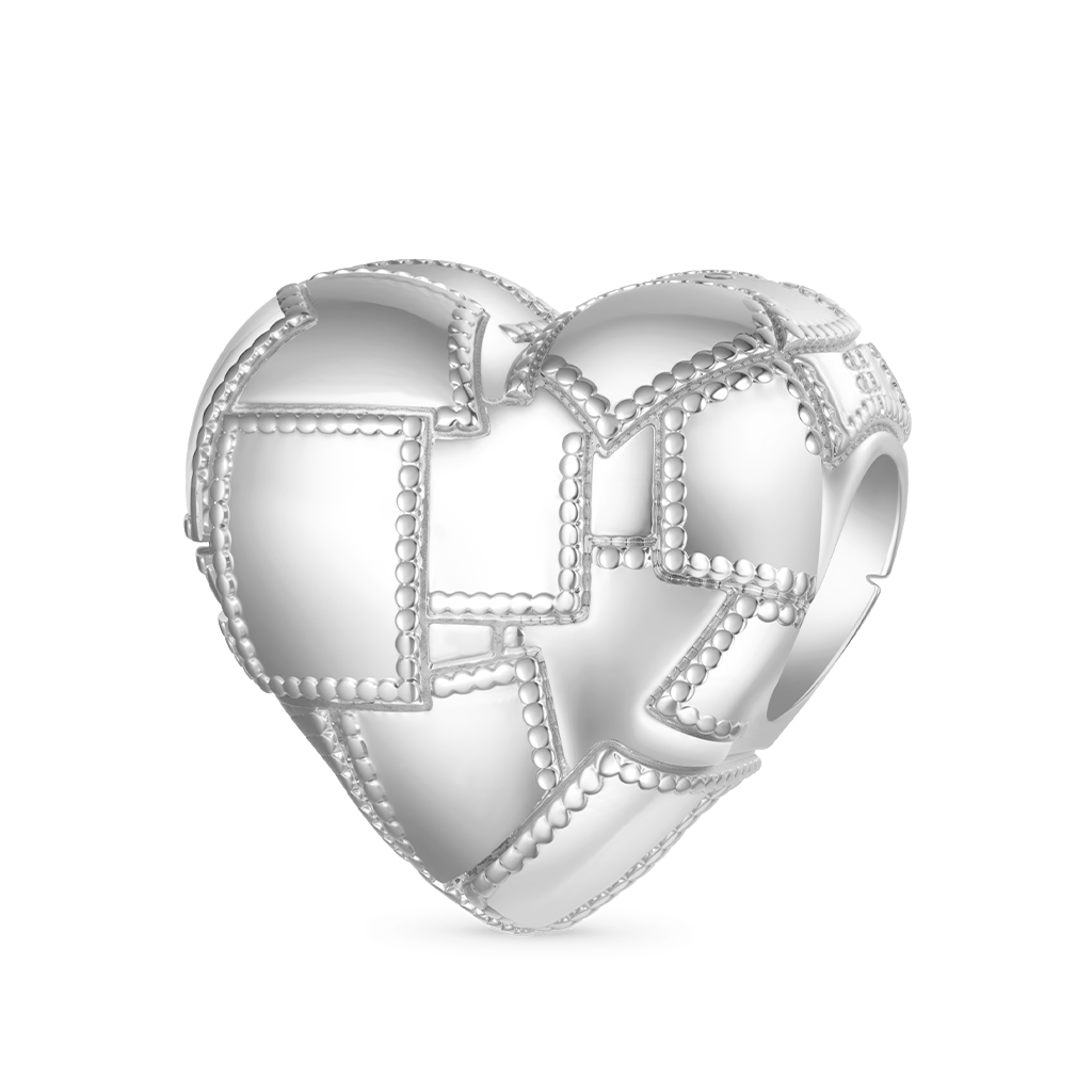 Gnoce Metallic Silver Texture Splicing Heart Charm_1