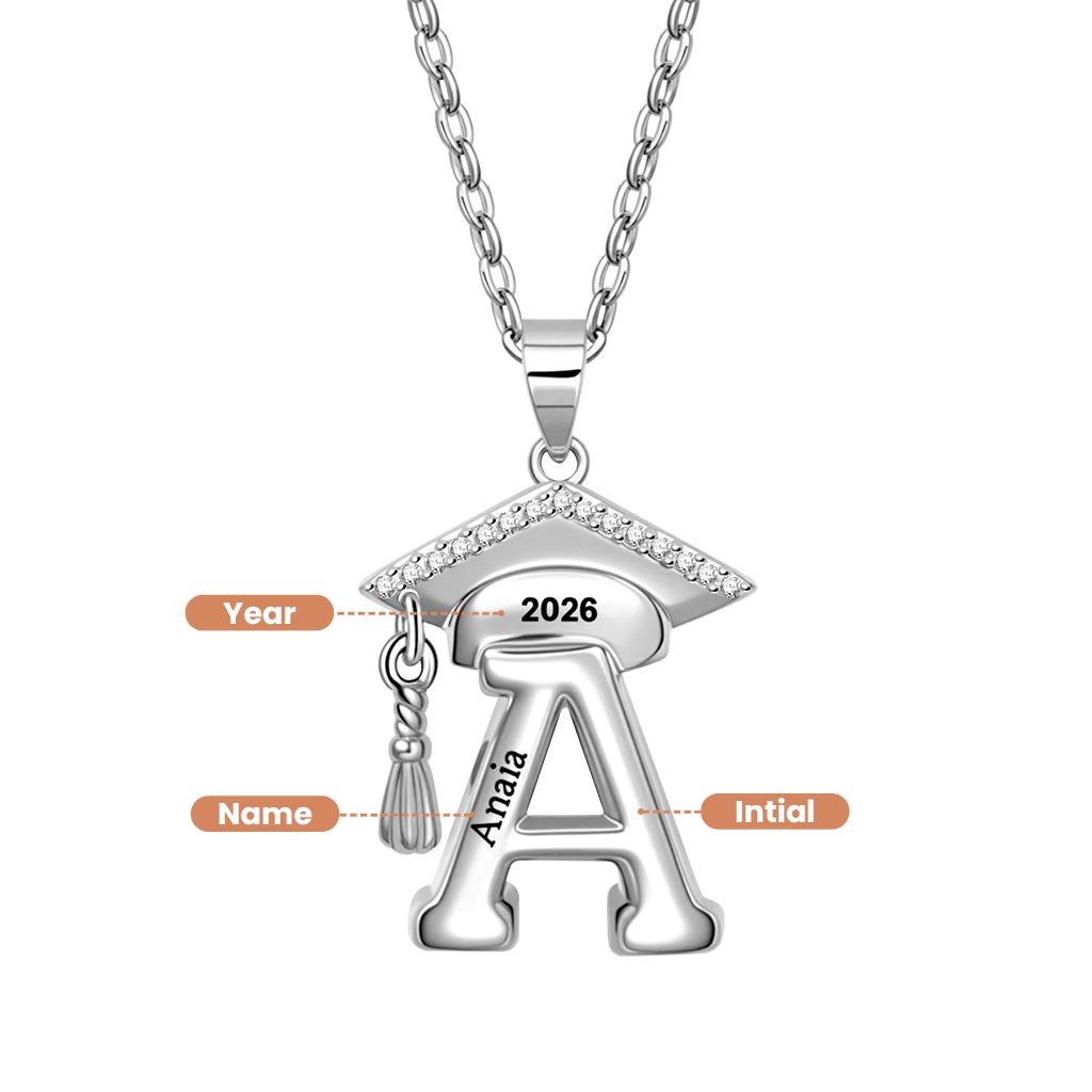 Gnoce Personalized Grad Cap Initial Necklace_1