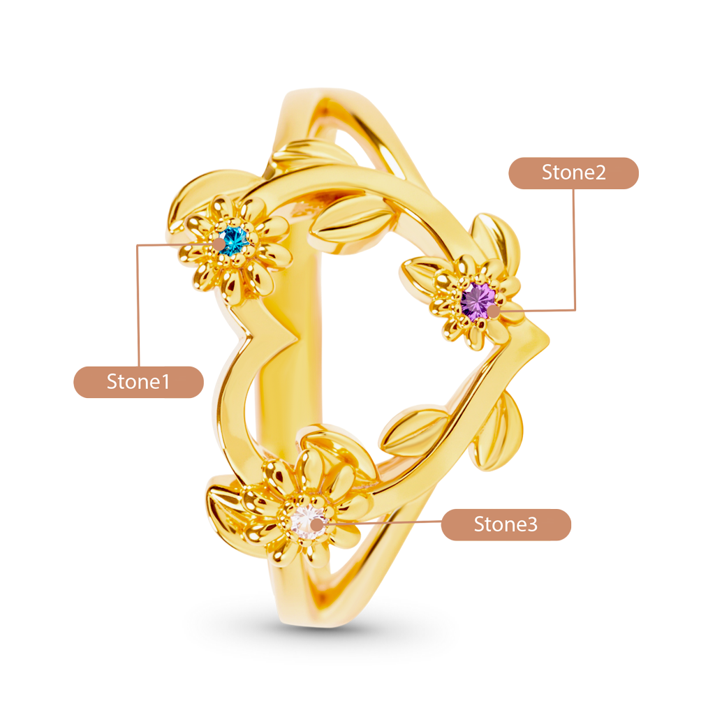 Gnoce Personalized Heart Flower Birthstone Gold Ring Custom Gift for Women_3