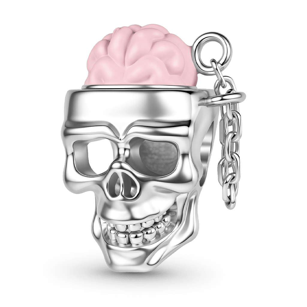 Gnoce Skull Brain Charm Platinum-plated Silver Blend_3