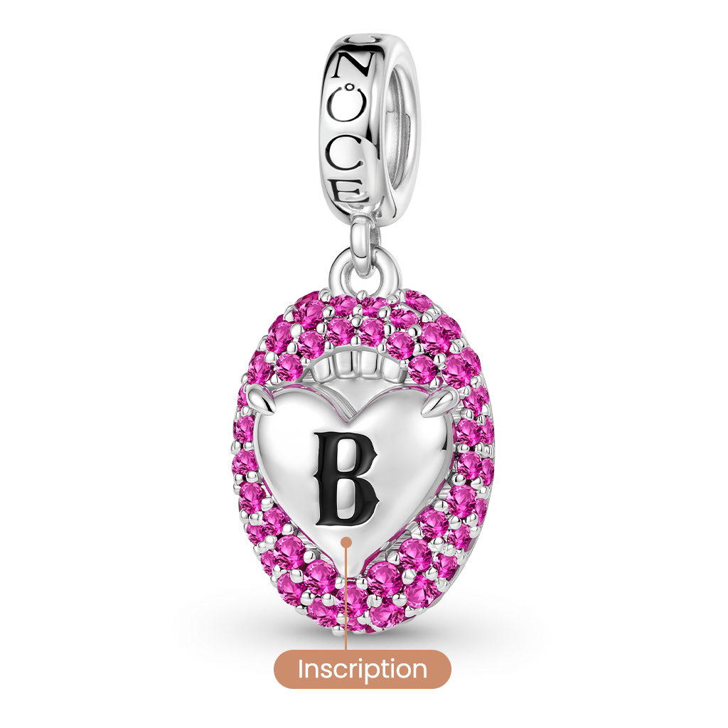 Gnoce Open Mouth Heart Engravable Charm Platinum-plated Silver Blend_5