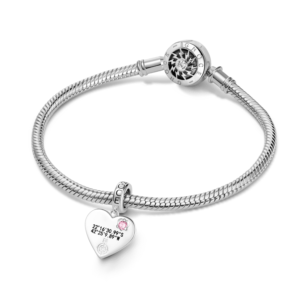 Gnoce Heart GPS Coordinate Engravable Charm Platinum-plated Silver Blend_3