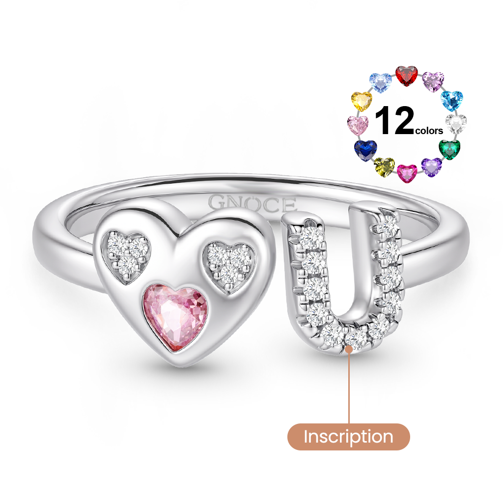 Gnoce Customized Initial Birthstone Ring Platinum-plated Silver Blend_1