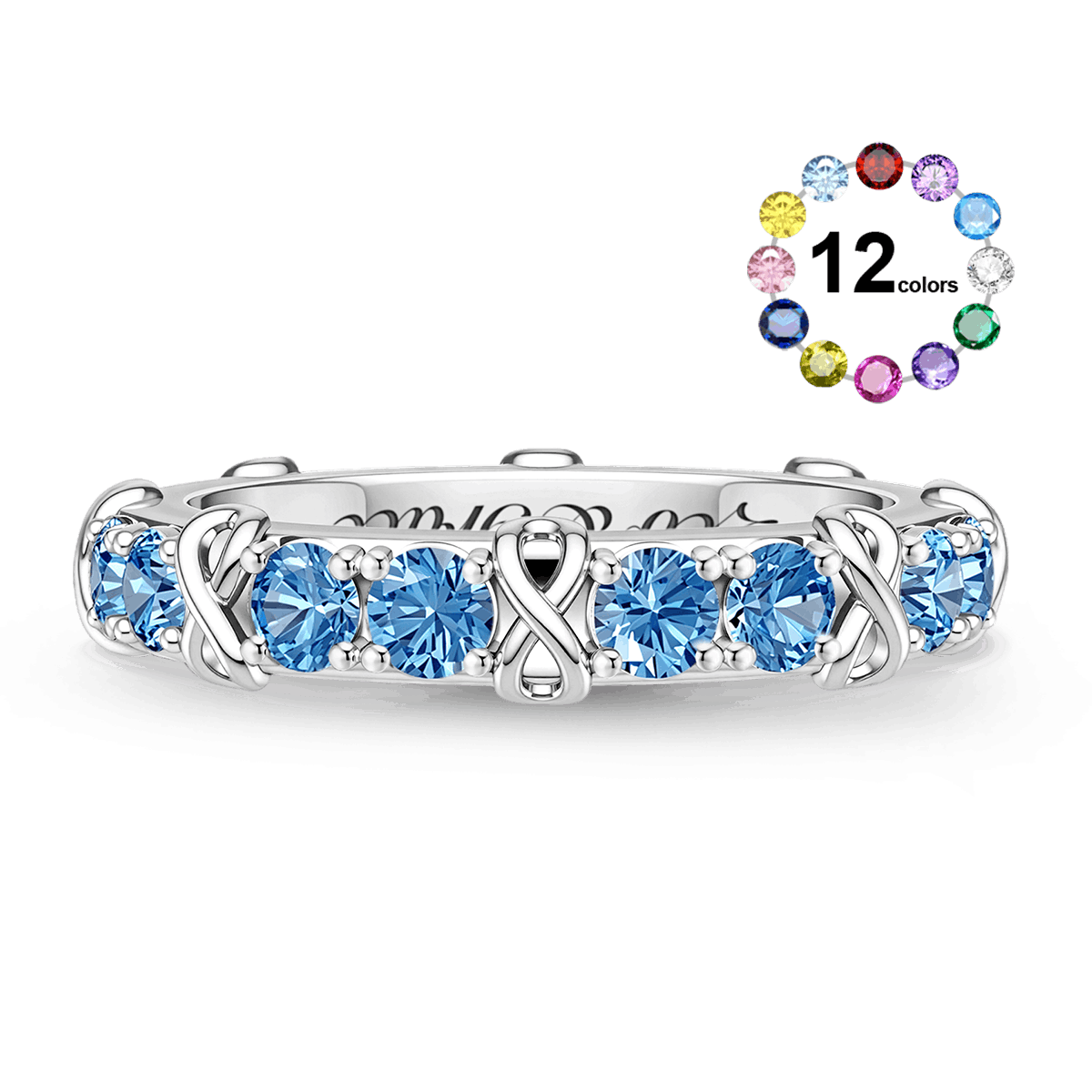 Gnoce Infinity Symbol Round-cut Birthstone Engravable Ring Platinum-plated Silver Blend_1