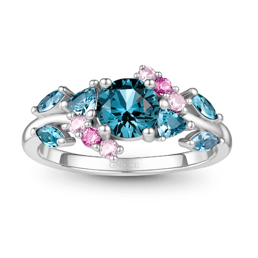 Gnoce Floral Cluster Round- Cut Engagement Ring Platinum-plated Silver Blend_1