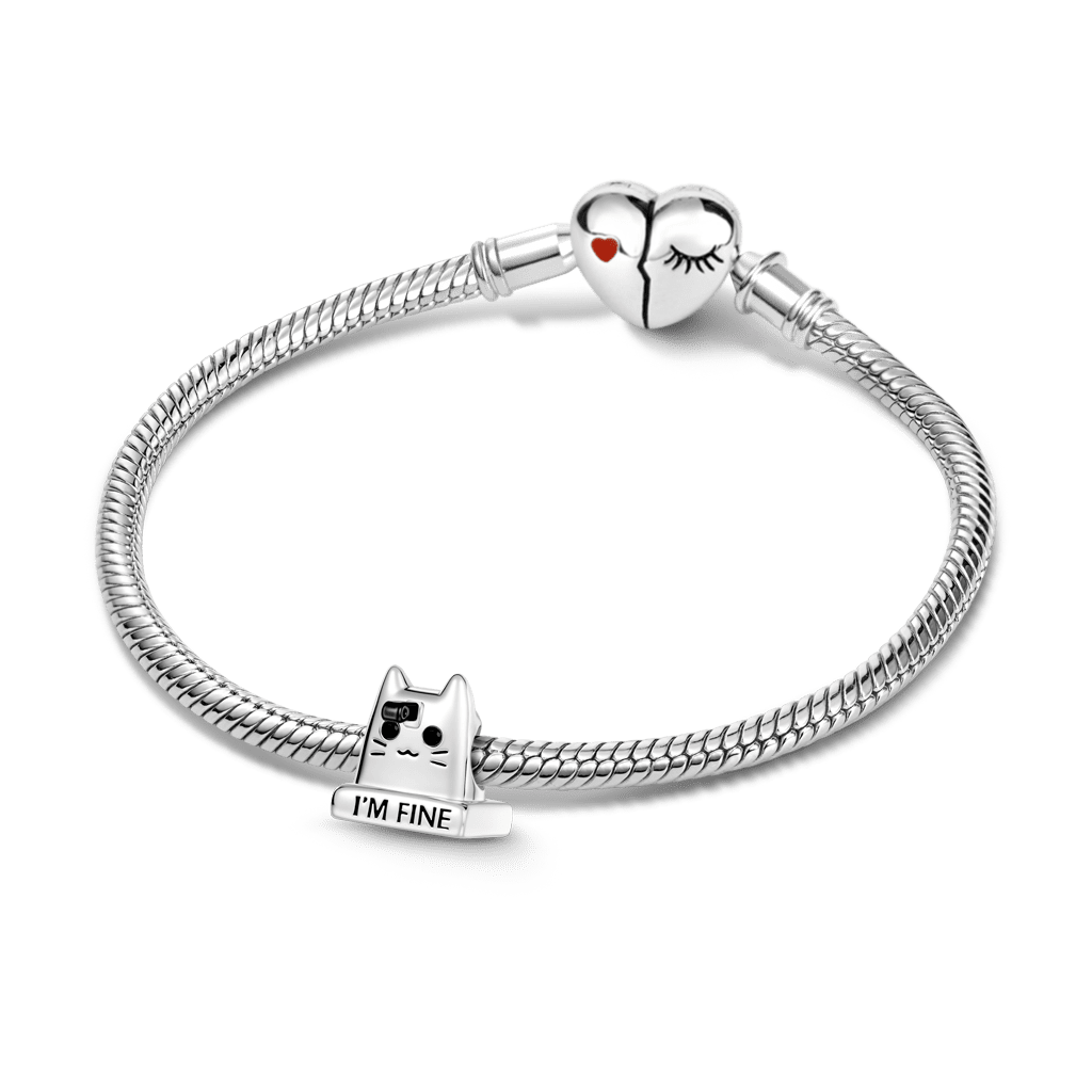 Gnoce Cat Knife Engravable Charm Platinum-plated Silver Blend_3