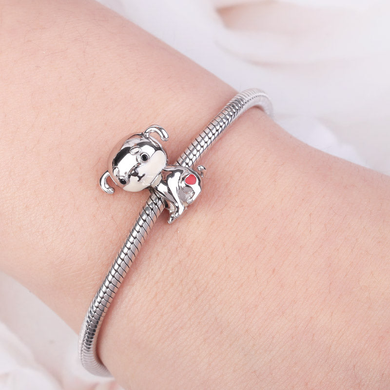 Gnoce "Accompany with You" Dog-Shaped Charm Bead 925 Sterling Silver with Red CZ_3